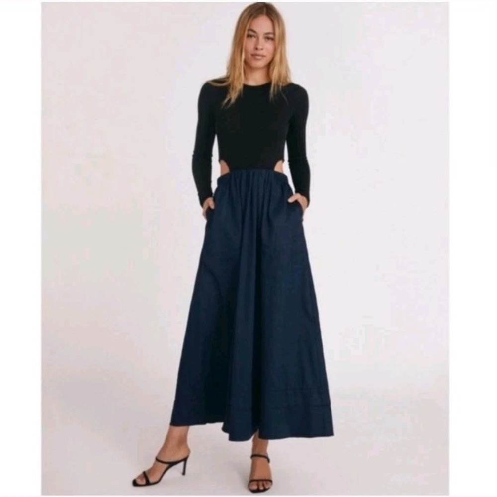 Something Navy Black & Blue Tara Cutout Long Sleeve Maxi Dress Women's Sz M